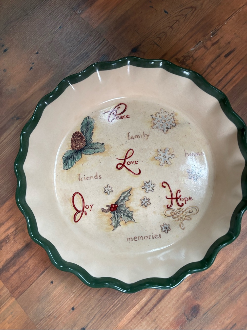 Vintage Russ Berrie Christmas Ceramic Pie Plate Dish Item 13351 Holiday Stonewar